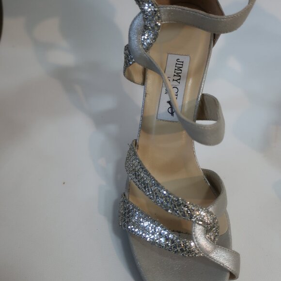 NWD Authentic Jimmy Choo Tomar Metallic Silver Leather Platform Heel 39.5 US/9.5 - Picture 4 of 15